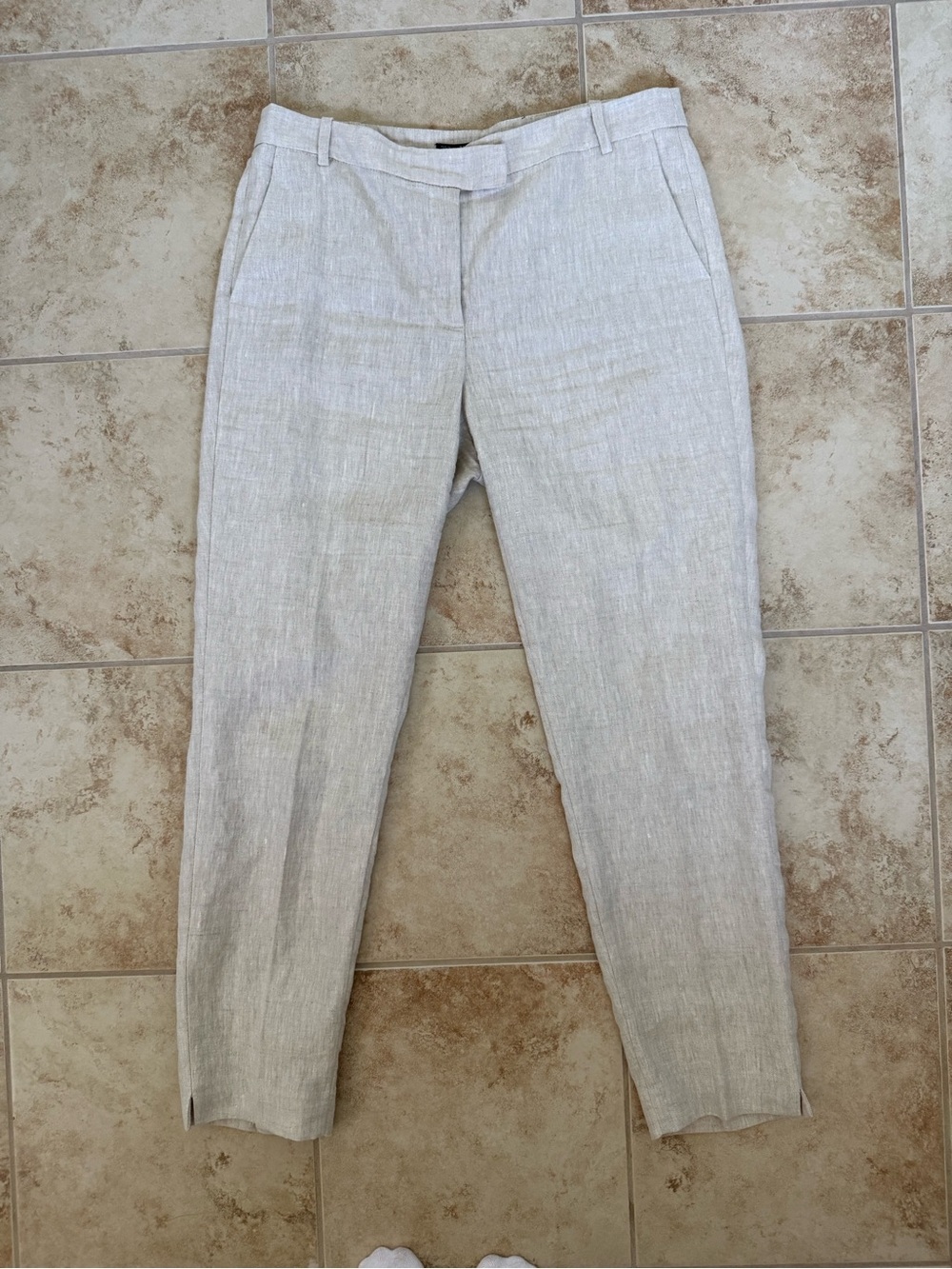 Zara Basic Collection Beige Linen-Look Trousers Size 8